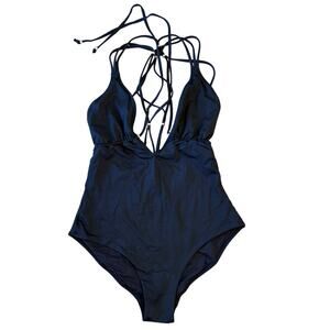 Bond-Eye Swimsuit One Piece Lattice Web Back V-Plunge Australia Black Size US 6